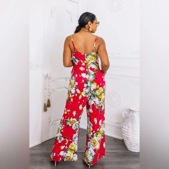 Floral Red Jumpsuit - Picture 5 of 5